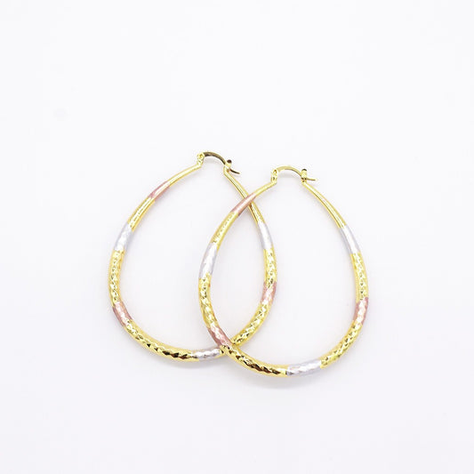 18k Layered real gold filled oval hoop earrings tri color #44