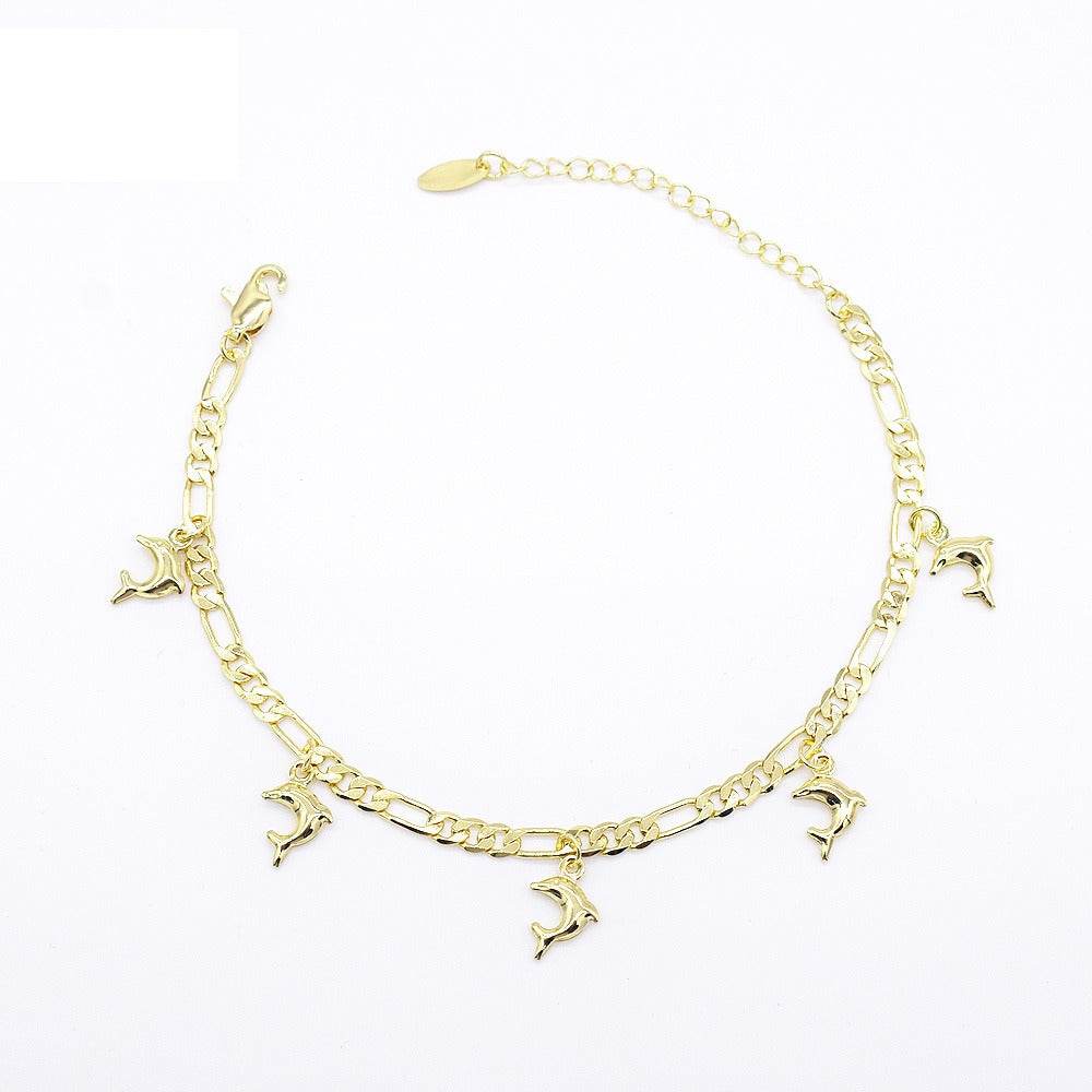 18k Layered real gold Plated dolphins anklet bracelet #33