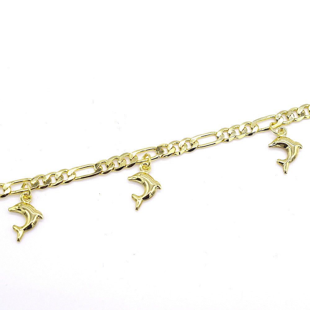 18k Layered real gold Plated dolphins anklet bracelet #33