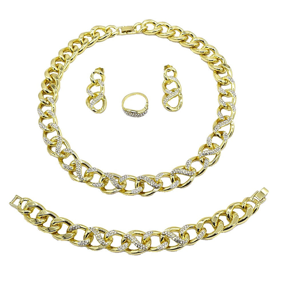 HUGS &KISSES Cuban link set icedcut gold Plated #101