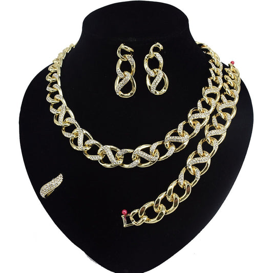 HUGS &KISSES Cuban link set icedcut gold Plated #101