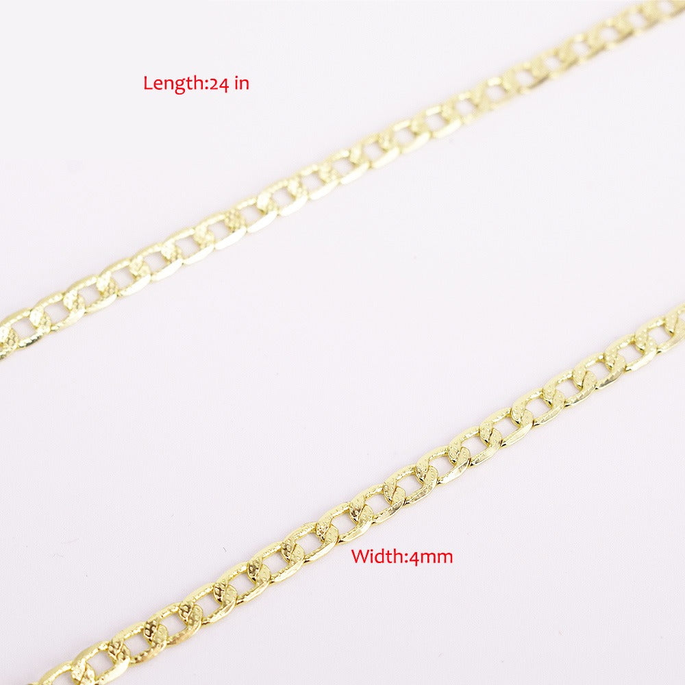 18k Layered Real Gold Filled cuben link chain diamond cut 4mm×24"