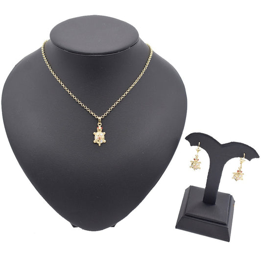 18k Layered Real Gold Plated turtle set tri colors necklace pendant earrings #185
