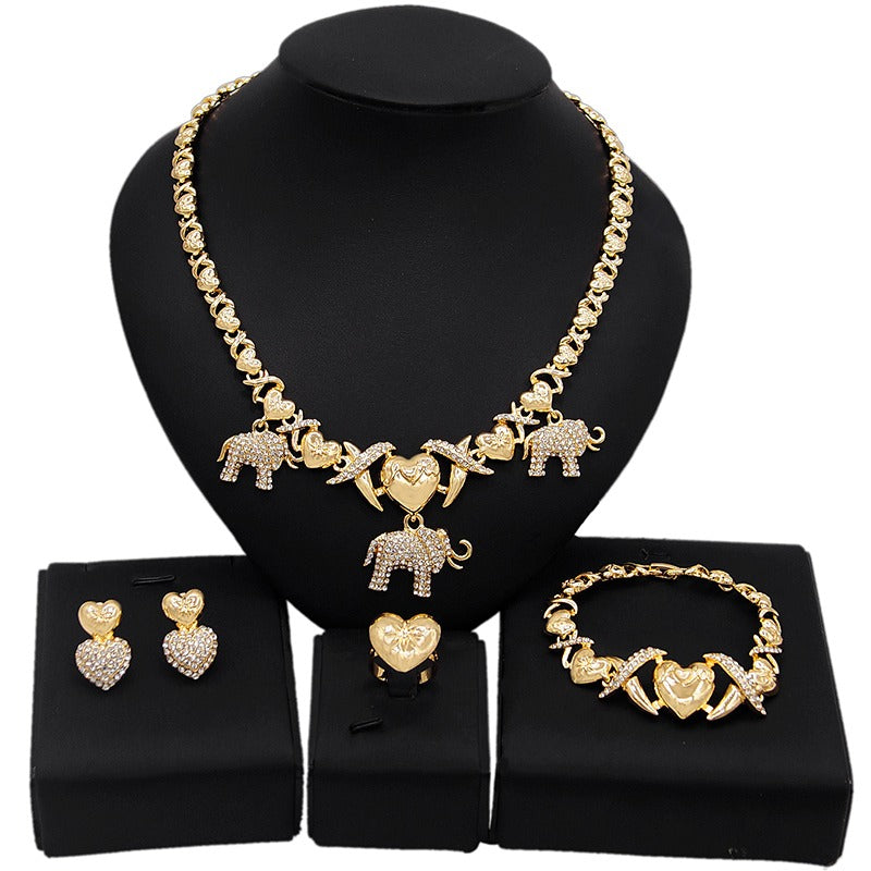 HUGS &KISSES xo elephants set gold Plated #104