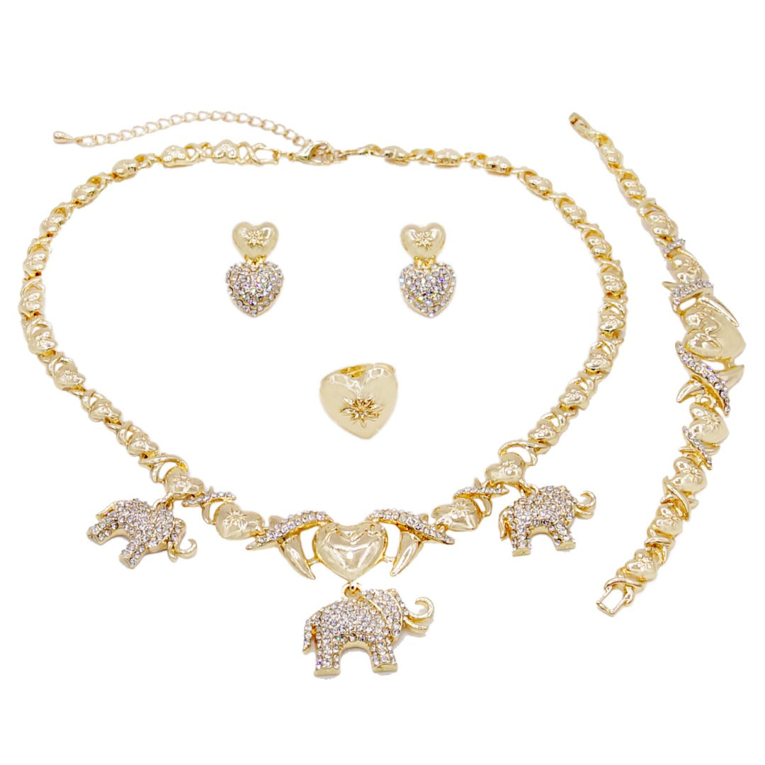 HUGS &KISSES xo elephants set gold Plated #104