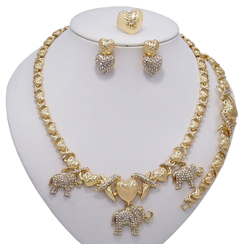 HUGS &KISSES xo elephants set gold Plated #104