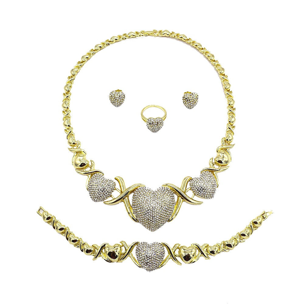 HUGS &KISSES xo iced out hearts gold Plated #28