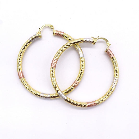 18k Layered real gold filled Round hoop earrings tri colors #25