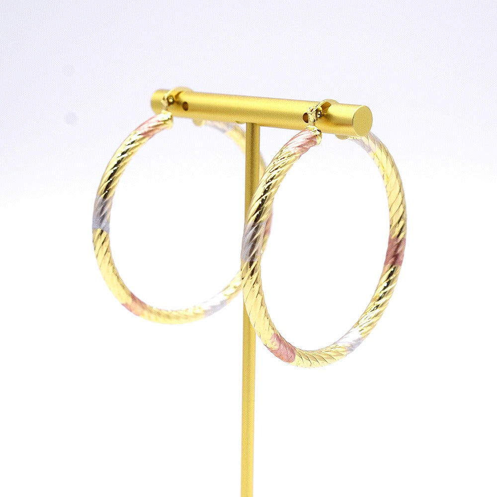 18k Layered real gold filled Round hoop earrings tri colors #25