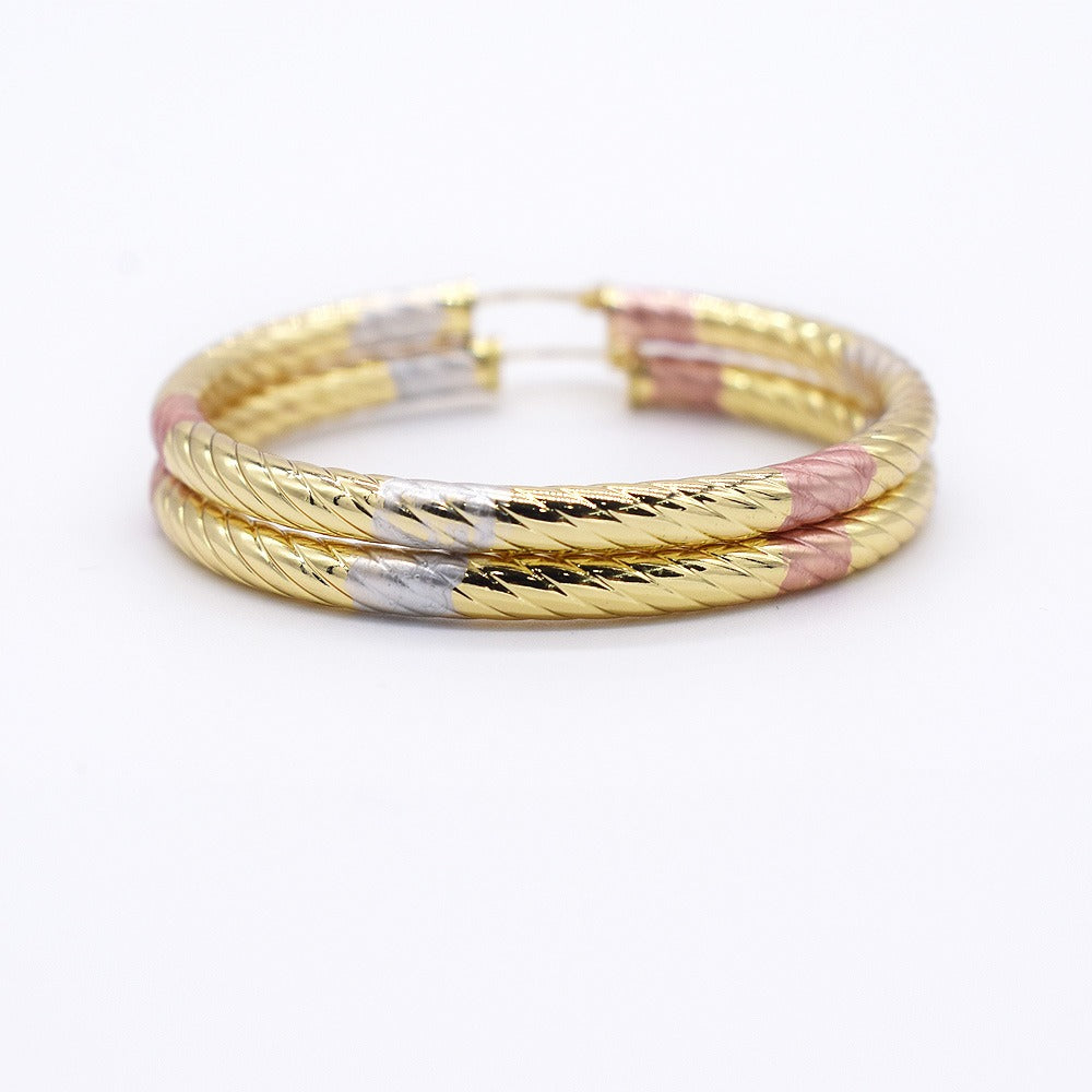 18k Layered real gold filled Round hoop earrings tri colors #25