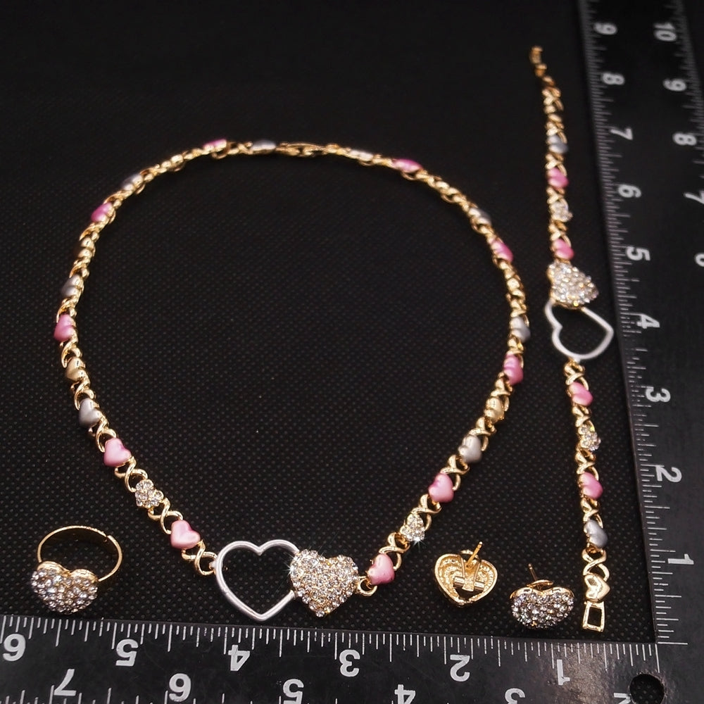 HUGS &KISSES double hearts set tri colors gold Plated #19