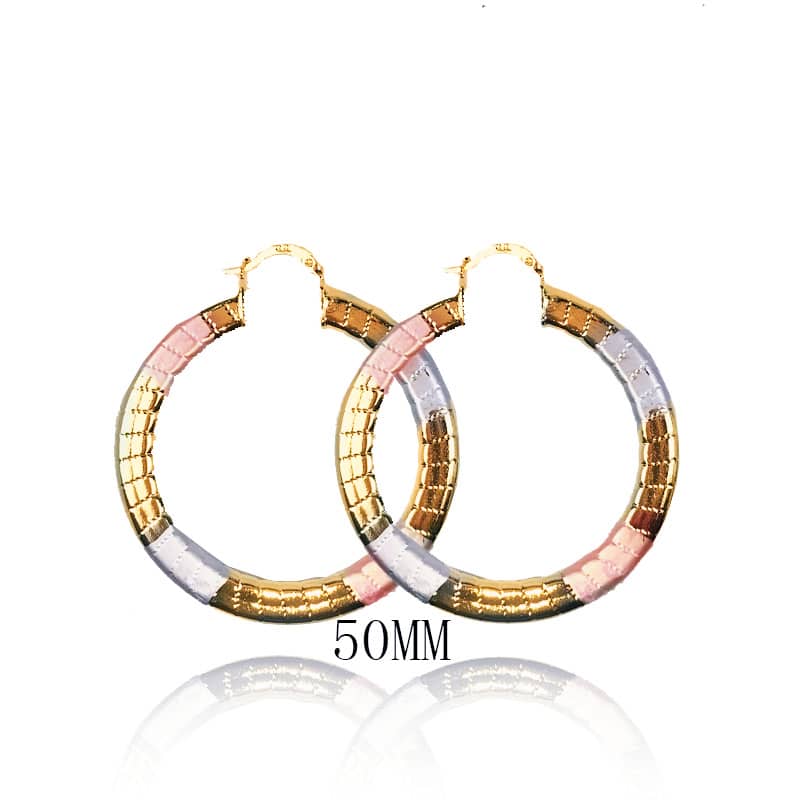 18k Layered real gold Plated Round hoop earrings 50mm tri colors #58