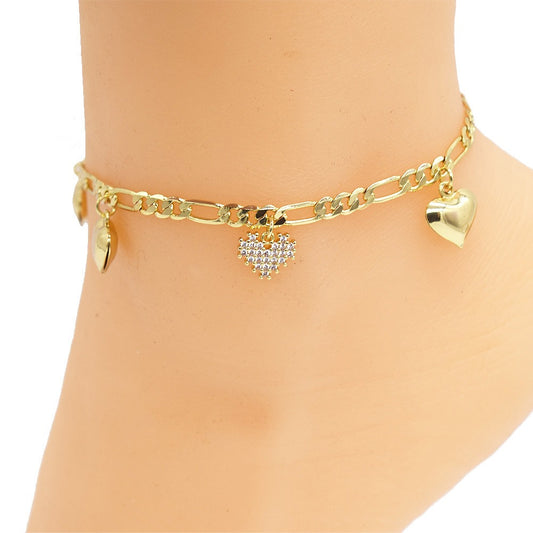 18k Layered real gold Plated hearts anklet bracelet #16