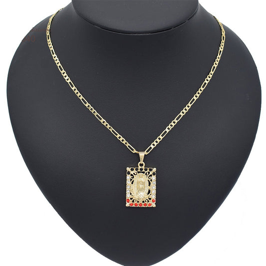 18k Layered Real Gold Filled Square virgin Mary pendant charm with 24" necklace chain #23