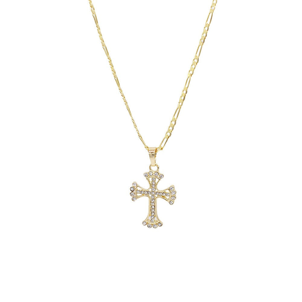 18k Layered Real Gold Filled Icedout cross charm pendant with 24" necklace chain #24