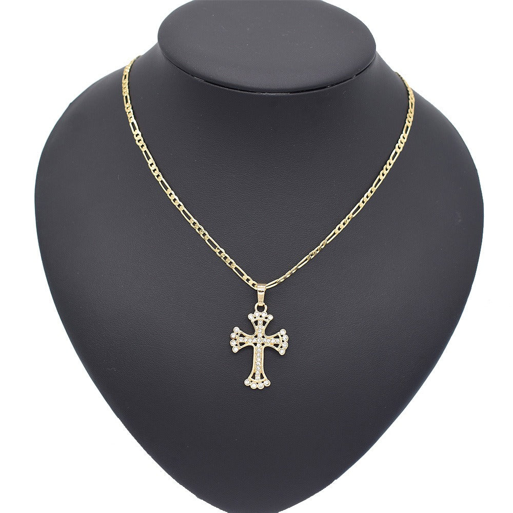 18k Layered Real Gold Filled Icedout cross charm pendant with 24" necklace chain #24