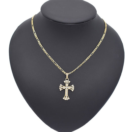 18k Layered Real Gold Filled Icedout cross charm pendant with 24" necklace chain #24