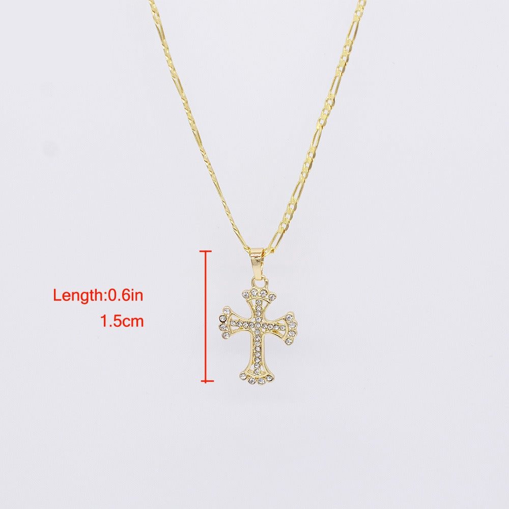 18k Layered Real Gold Filled Icedout cross charm pendant with 24" necklace chain #24