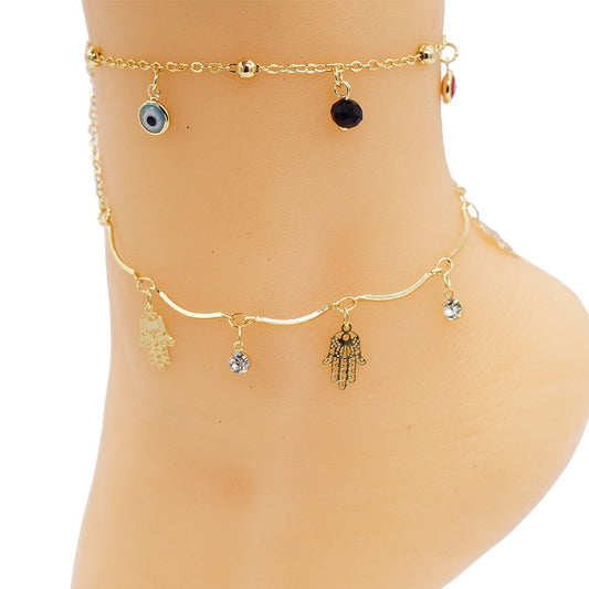 18k Layered real gold Plated EVIL eyes anklet bracelet #17