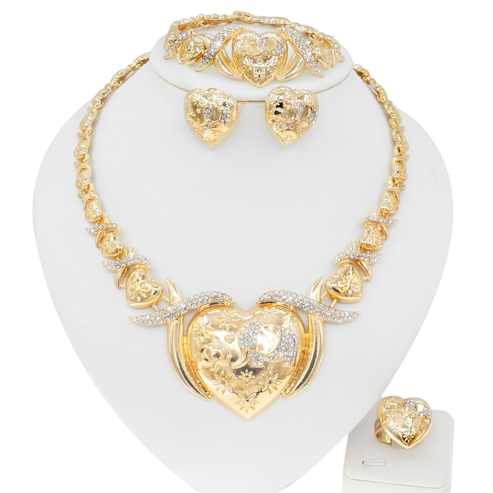 HUGS &KISSES xo big heart elephant set gold Plated #128