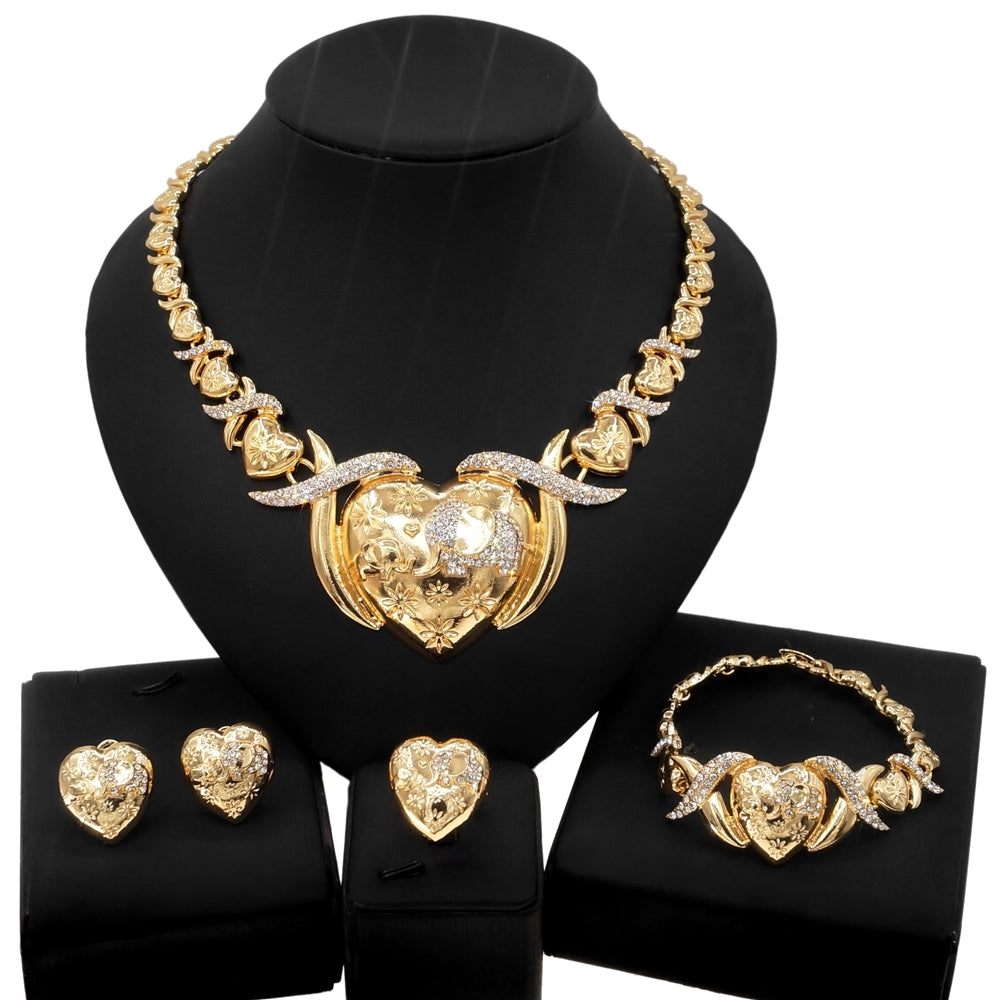 HUGS &KISSES xo big heart elephant set gold Plated #128