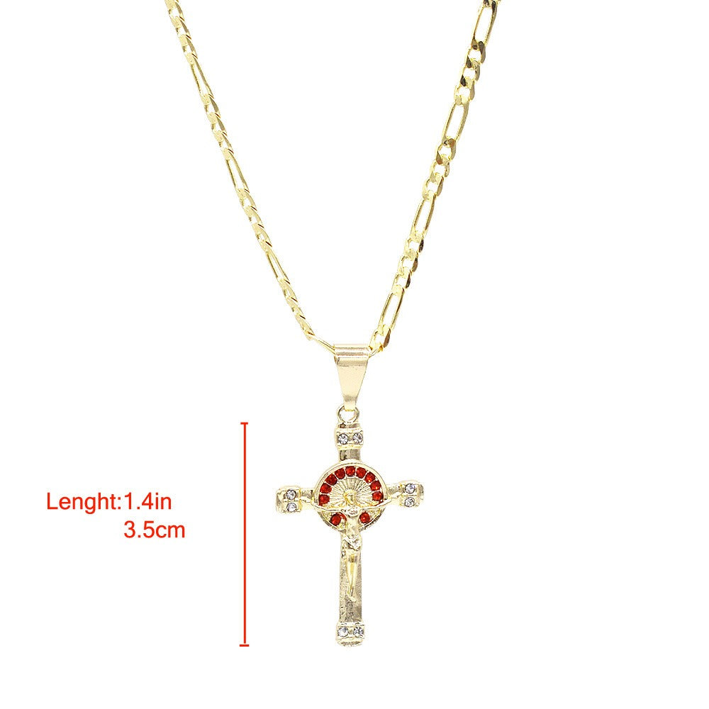 18k Layered Real Gold Filled jesus cross pendant charm with 24 inches necklace chain #25