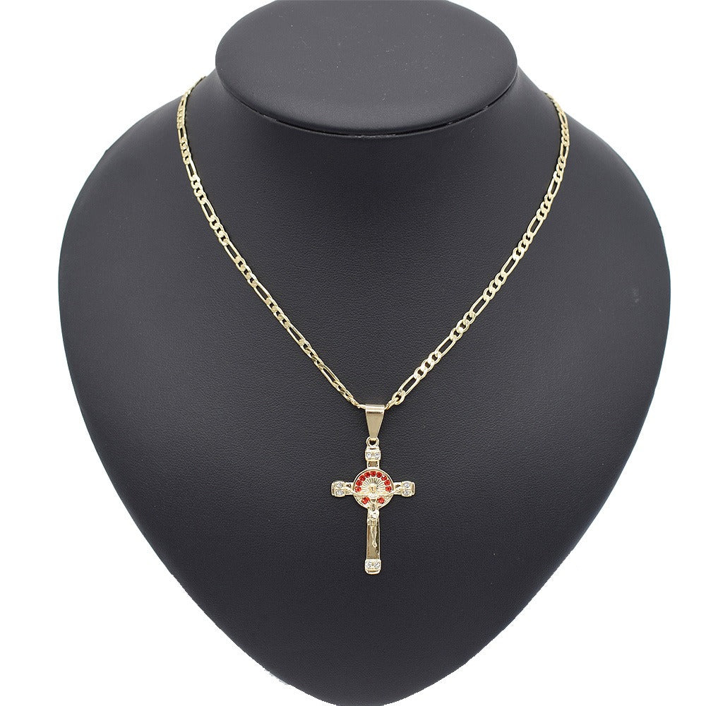 18k Layered Real Gold Filled jesus cross pendant charm with 24 inches necklace chain #25