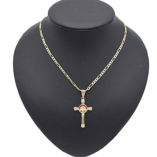 18k Layered Real Gold Filled jesus cross pendant charm with 24 inches necklace chain #25