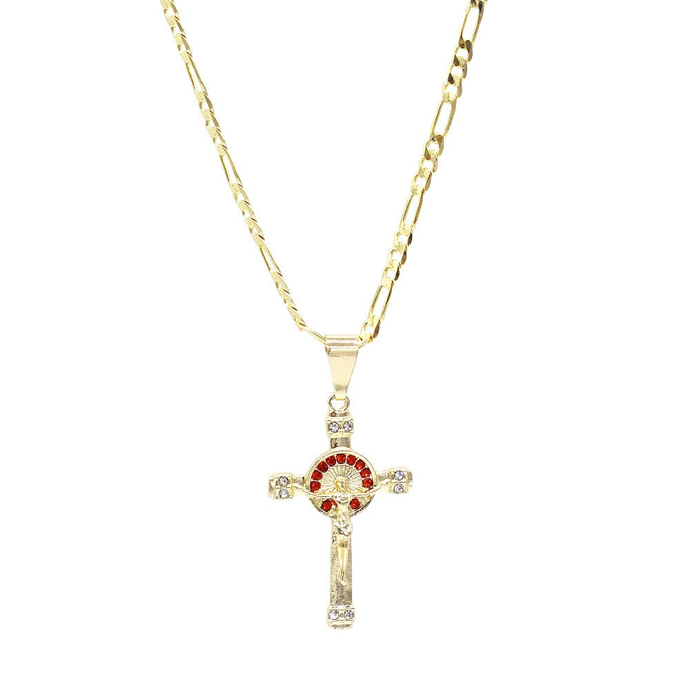 18k Layered Real Gold Filled jesus cross pendant charm with 24 inches necklace chain #25