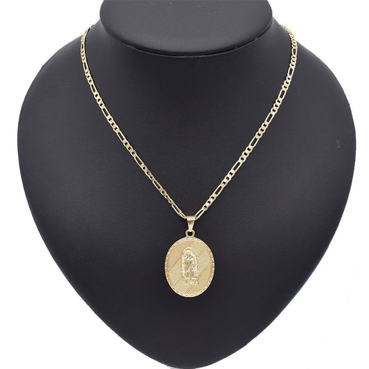 18k Layered Real Gold Filled virgin Mary pendant charm with 24 inches necklace chain #26