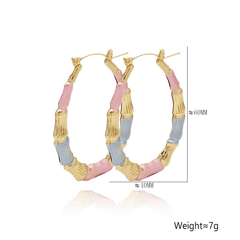 18k Layered Real Gold Filled oval bamboo hoop earrings tri colors #68