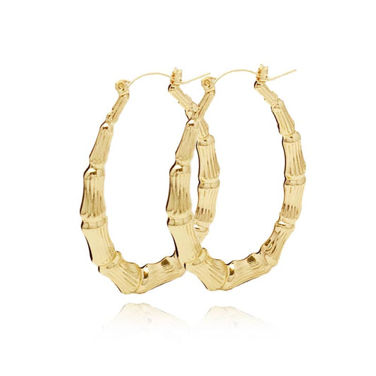 18k Layered Real Gold Filled oval bamboo hoop earrings #70