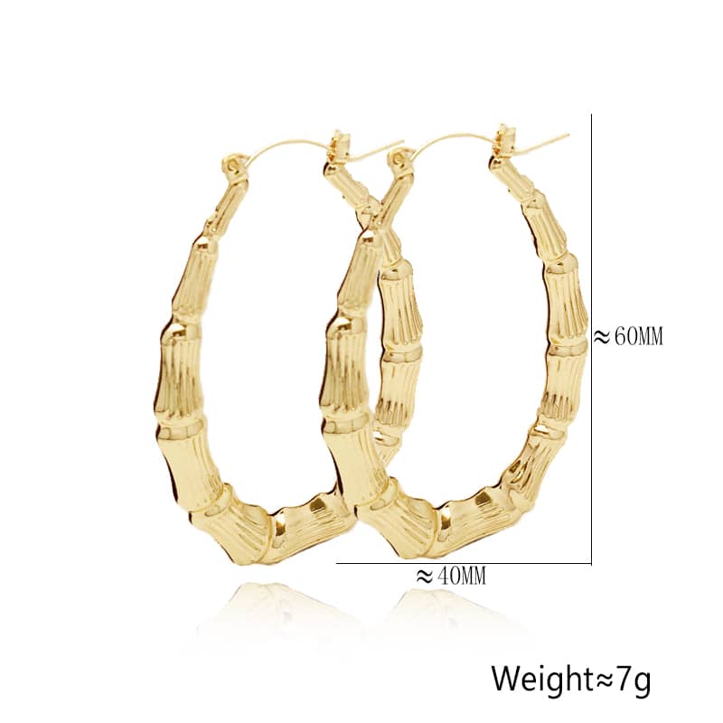 18k Layered Real Gold Filled oval bamboo hoop earrings #70