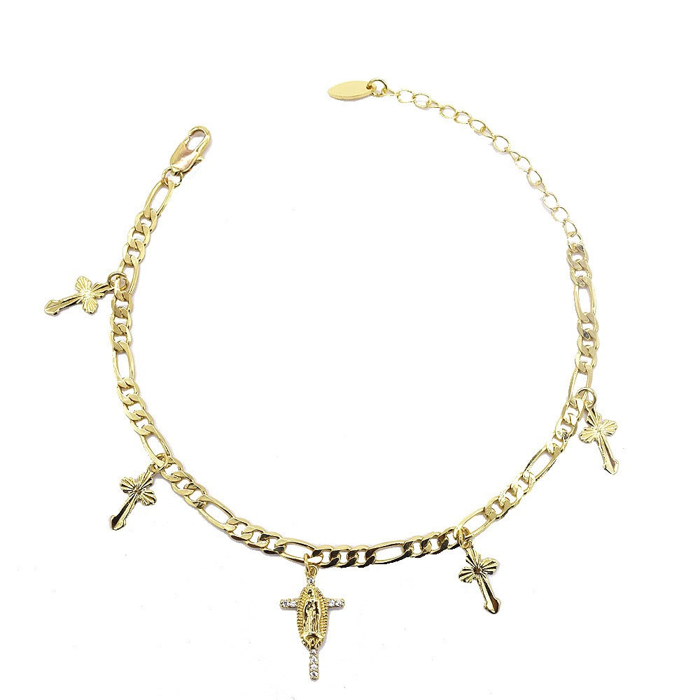 18k Layered real gold Plated religious virgin Mary cross anklet bracelet #5