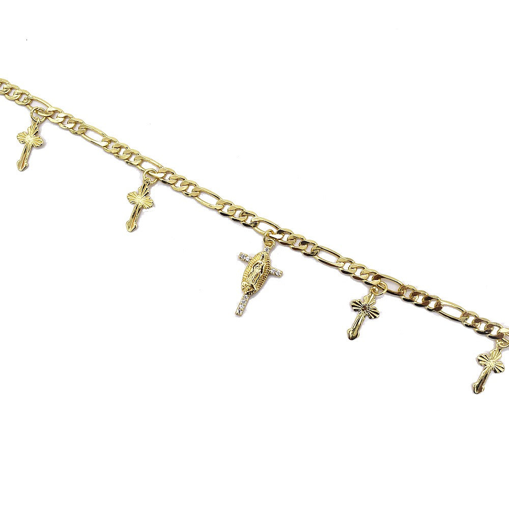 18k Layered real gold Plated religious virgin Mary cross anklet bracelet #5