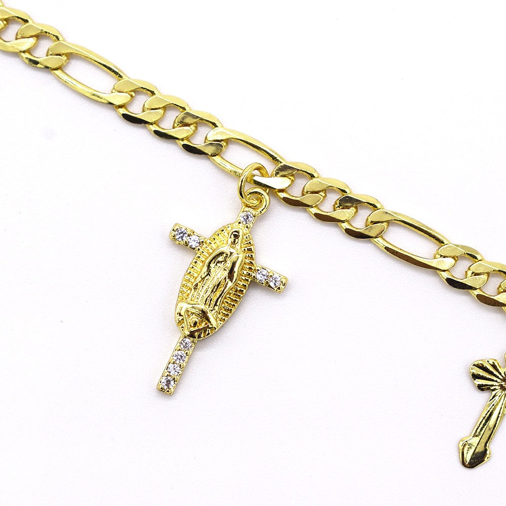 18k Layered real gold Plated religious virgin Mary cross anklet bracelet #5