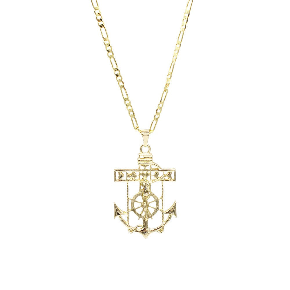 18k Layered Real Gold Filled jesus anchor pendant charm with 24" necklace chain #29