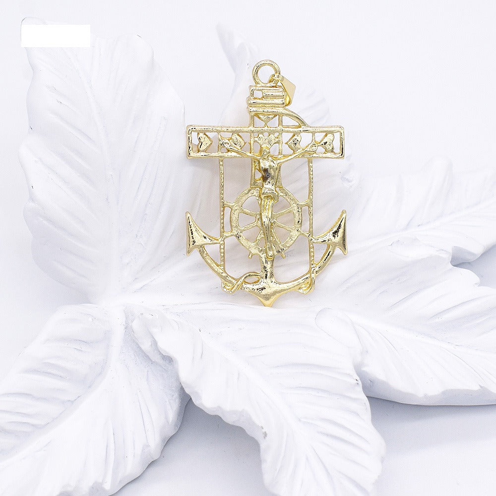 18k Layered Real Gold Filled jesus anchor pendant charm with 24" necklace chain #29