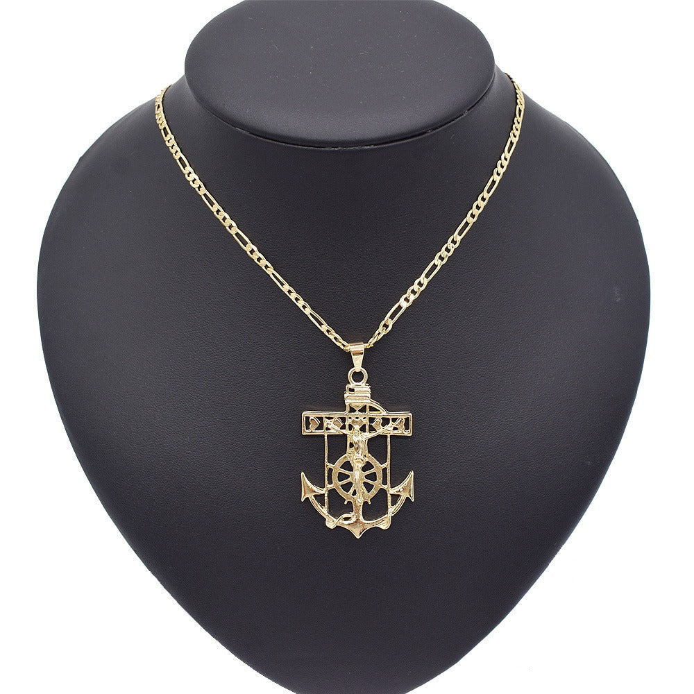 18k Layered Real Gold Filled jesus anchor pendant charm with 24" necklace chain #29