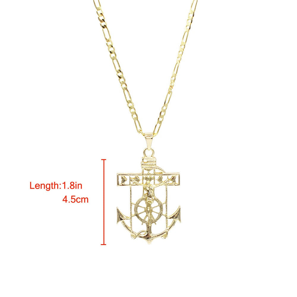 18k Layered Real Gold Filled jesus anchor pendant charm with 24" necklace chain #29