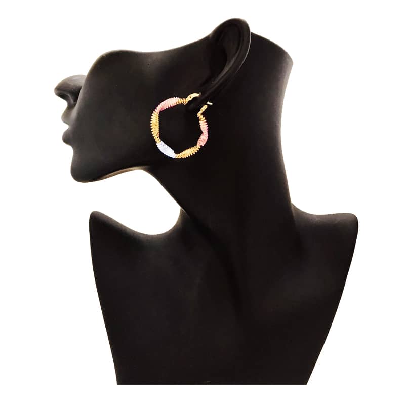 18k Layered real gold Plated Round twisted hoop earrings tri colors #77