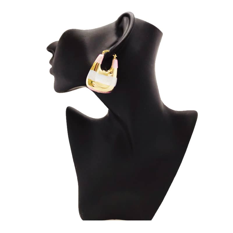 18k Layered Real Gold Filled bamboo hoop earrings tri colors #76