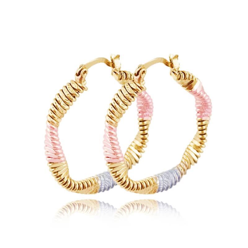 18k Layered real gold Plated Round twisted hoop earrings tri colors #77