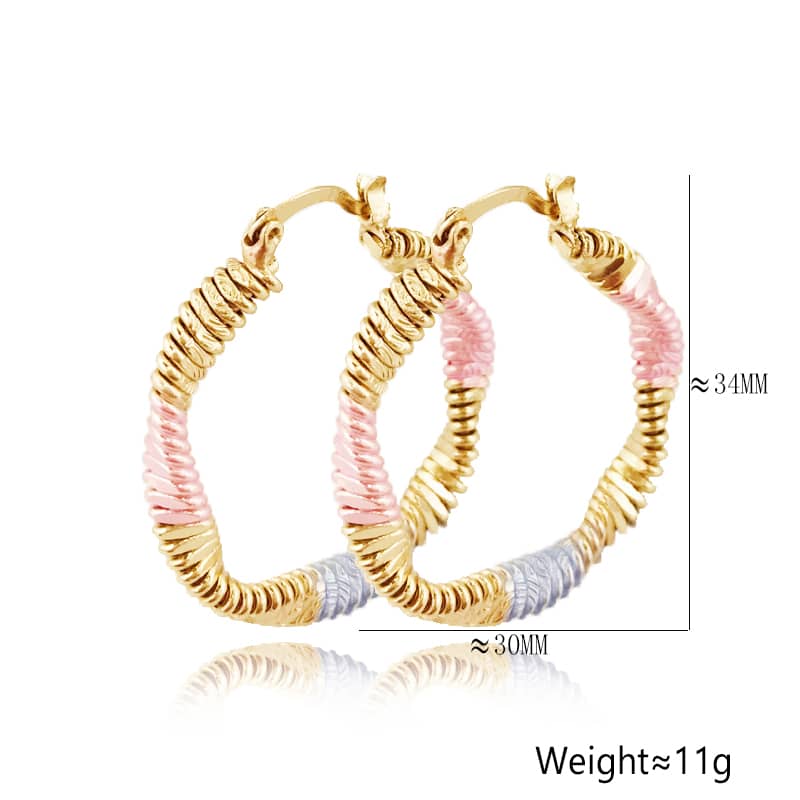 18k Layered real gold Plated Round twisted hoop earrings tri colors #77