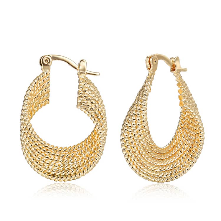 18k Layered real gold Plated twisted hoop earrings #78