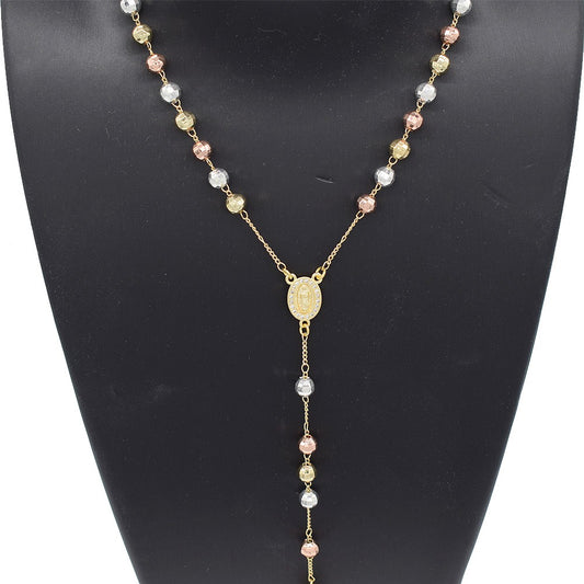 18k Layered real gold filled religious rosary necklace tri colors #7