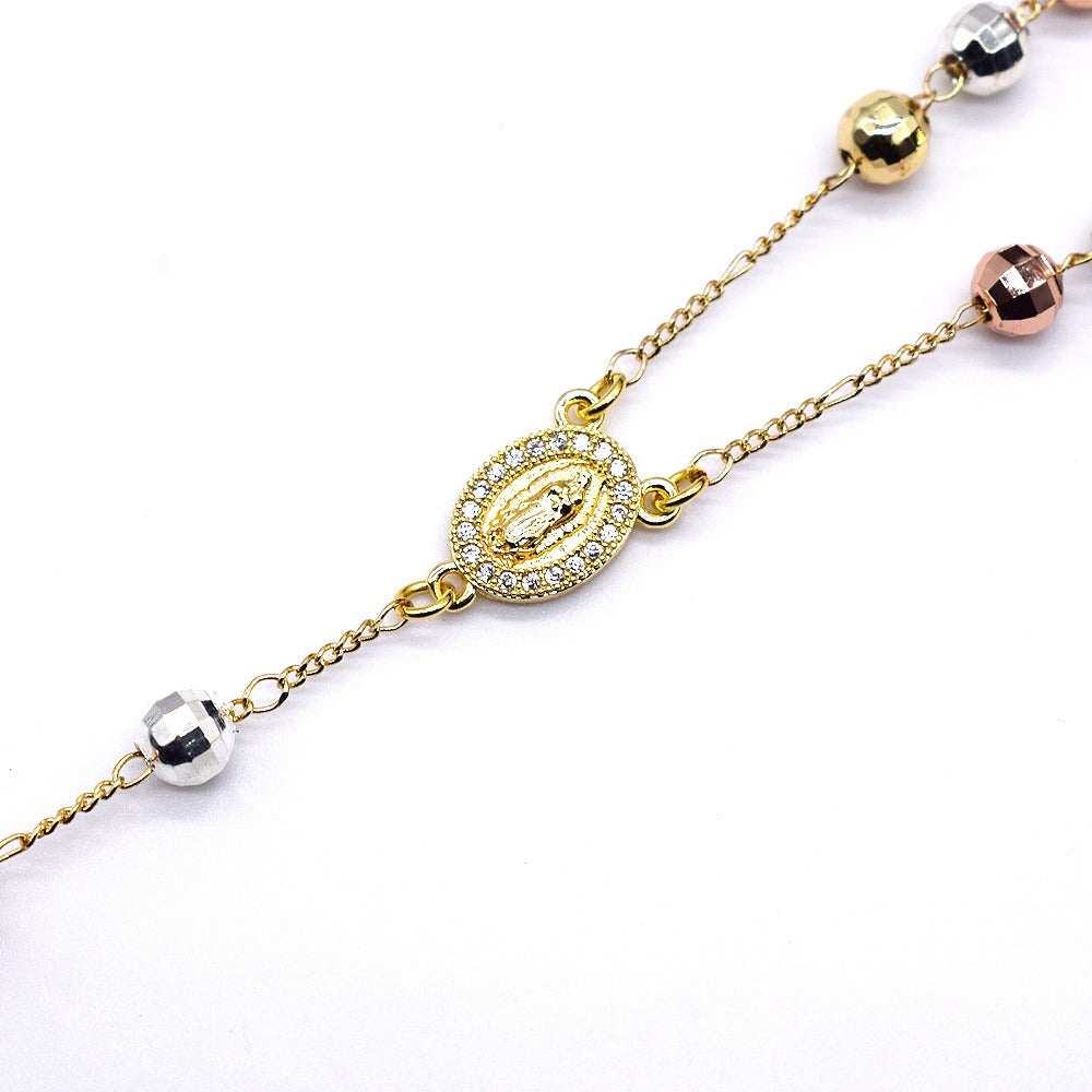 18k Layered real gold filled religious rosary necklace tri colors #7