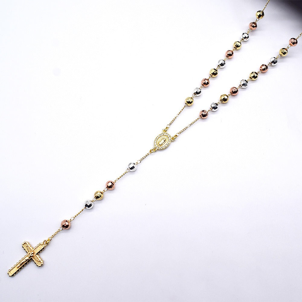 18k Layered real gold filled religious rosary necklace tri colors #7