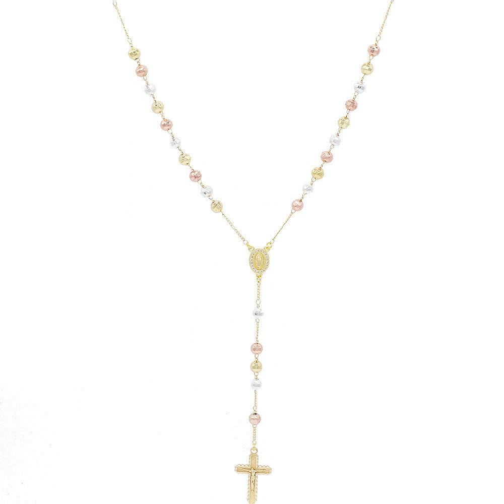 18k Layered real gold filled religious rosary necklace tri colors #7