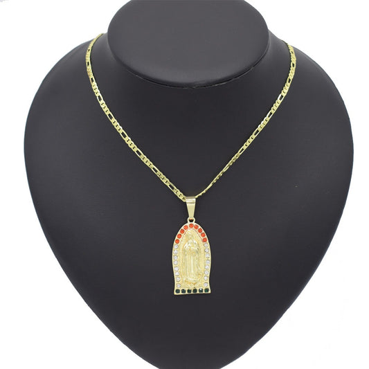 18k Layered Real Gold Filled virgin Mary pendant charm with 24" necklace chain #32